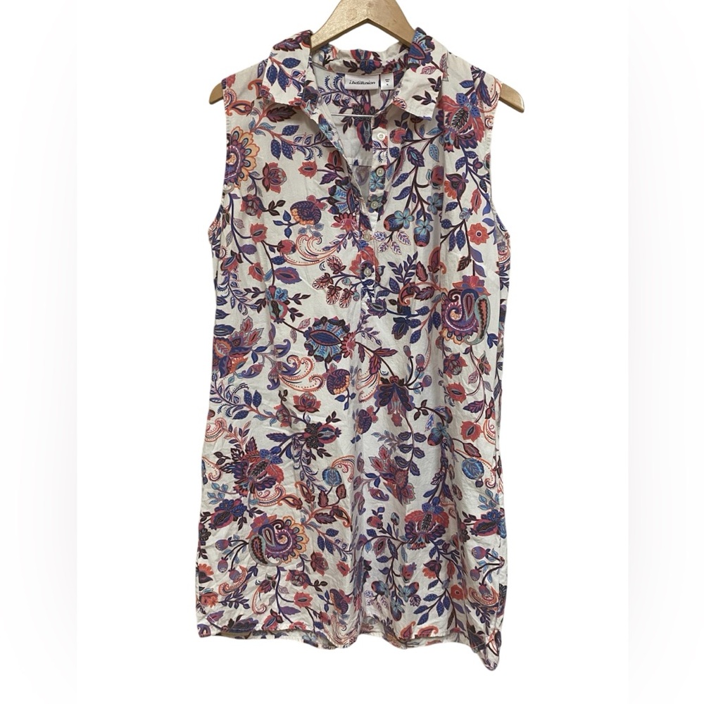 IB Diffusion Shirt Dress Multi Floral Paisley Womens XL Sleeveless 1/2 Button Up